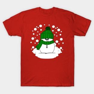 Cheeky Christmas Snowman with Green Hat and Scarf T-Shirt